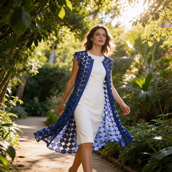 # A094  CQ by CQ Cobalt  Blue Laser-Cut  Mesh Duster Vintage  NEW NO TAG  S - Picture 3 of 15